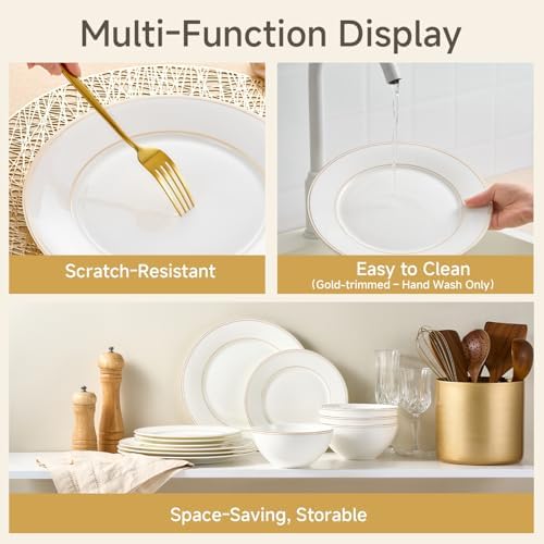 KINGSTONE 24Pcs Gold Trim White Bone China Set, Service for 8 - Image 7