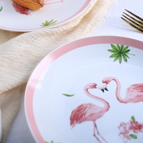 Colias Wing 8" Pink Flamingos Pattern Stylish Design Ceramic Salad/Pasta/Fruit/Appetizer/Dessert Dishes Holiday Plates Christmas Dinner Plates-Set of 4-Round - Image 7
