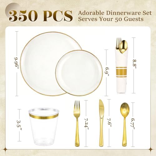 White Gold Dinnerware Set Disposable Plates for 350PCS 50 Guests - Image 5