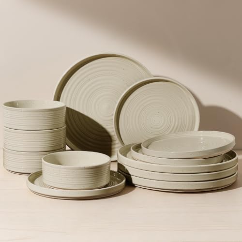 Stoneware Dinnerware Sets, Plates, Bowls, Dishes Set for 4 by FamiwarePremium