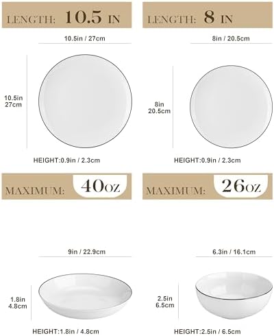 MALACASA 24-Piece Porcelain Dinnerware Set, with Black Rim Dish Set for 6 - Image 2