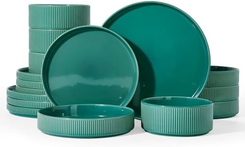 Famiware Star Stoneware Dinnerware Sets with Pasta Bowls, 16pc Dishes for 4 by Famiware