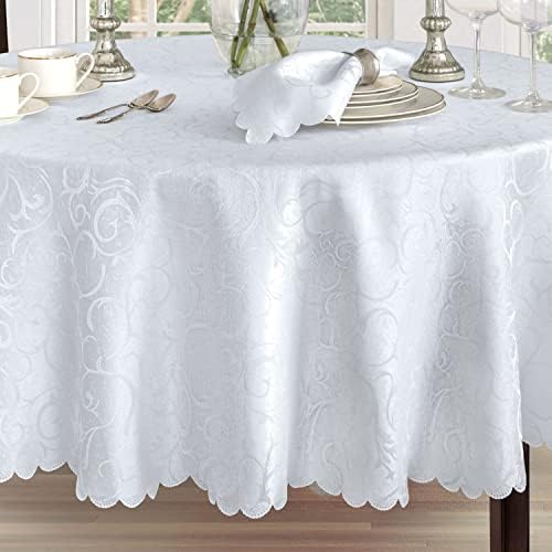 Newbridge Portofino Scalloped Damask Fabric Tablecloth, 60 x 102 Inch Oval, White, Wrinkle and Stain Resistant Dining Room Party Banquet Table Cover - Image 4