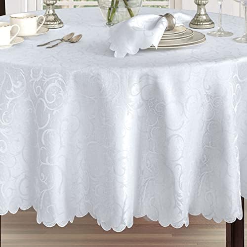Newbridge Portofino Scalloped Damask Fabric Napkins, Set of 4, White, Wrinkle and Stain Resistant Fine Dining Holiday Party Fabric Napkin Set - Image 5