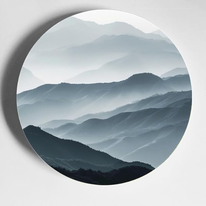 Decorative Ceramic Plates 10'' with Display Stand Monochrome Landscape Mountains Wall Hanging Art Great for Housewarming Gifts DP-171442786