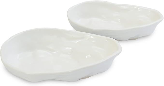 RoRo Handmade Ceramic Stoneware Oyster-Inspired Glossy White Canape Plates, 5.5 Inch | Perfect for Sushi, Tapas, Bruschetta & Appetizers Set of 2
