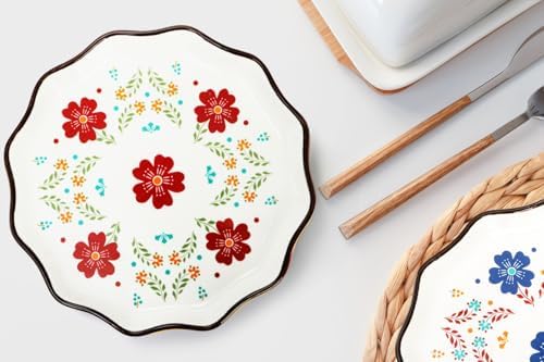 Pumtus 4 Pack Ceramic Dessert Plates, 7.5 Inch Small Floral Dinner Appetizer Plate, Lunch Salad Serving Dishes, Vintage Flat Pasta Bowl for Steak Fruit Pizza, Dishwasher & Microwave Safe - Image 7