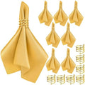 MCEAST Satin Cloth Napkins and Napkin Rings Set of 8, Smooth Fabric Table Napkins and Napkin Holder for Wedding, Birthday Dinner Party, Family Gatherings, Table Decor (Gold, 17 x 17 Inches) by MCEAST
