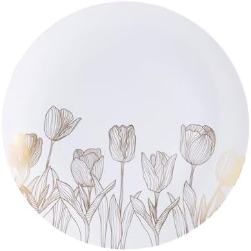 PLASTICPRO 64 Pack Elegant Disposable Plastic Plates Combo Set Includes 32 Dinner Plates and 32 Salad Plates Heavy Duty Fancy Party Plates White & gold Tulip Design - Image 6