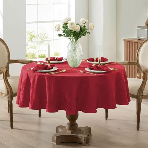 Newbridge Barcelona Damask Fabric Tablecloth, 70 Inch Round, Red – No Iron, Soil Resistant Table Cover for Dining, Parties and Holidays - Image 6