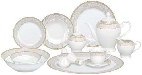 Lorren Home Trends 57-Piece Porcelain Dinnerware Set, Alina-GD, Service for 8 by LorrenHomeTrends