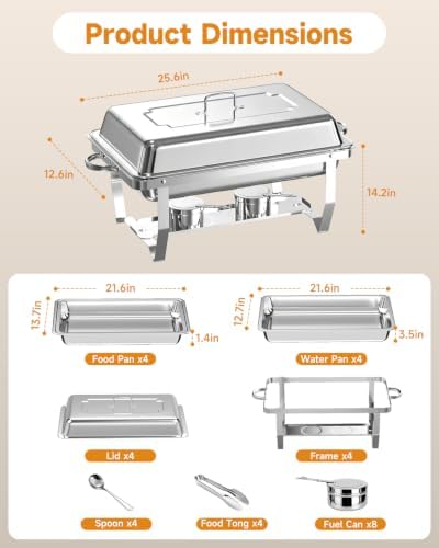 Chafing Dishes for Buffet, 4 Pack 9QT Stainless Steel Rectangular Buffet Servers and Warmers, Buffet Warmer Set with 4 Serving Tongs&Spoons, Food Warmers for Parties, Weddings, Catering Events - Image 6