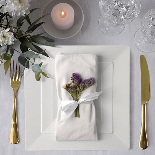 SETUP [Case of 240 Combo White Square Plates, Disposable Plastic Plates - Premium Heavy-Duty 120 Disposable 9.5" Dinner Party Plates and 120 Disposable 6.5" Salad Plates - Image 6
