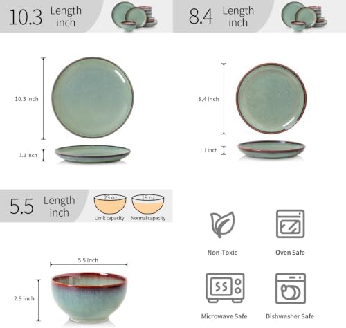 DOMICREVERY Ceramic Dinnerware Sets for 4, 12 Piece Plates and Bowls Sets - Image 3