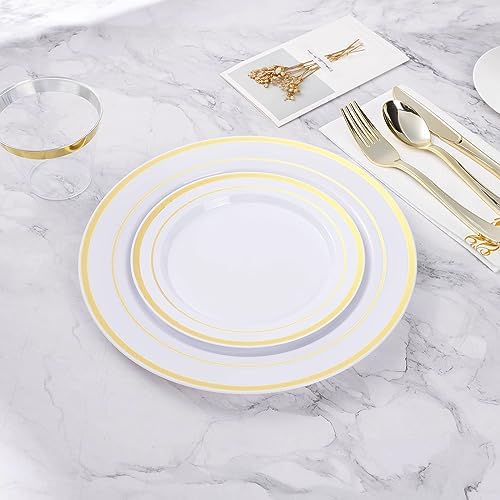 BESTVIP 200PCS Gold Plastic Plate, Disposable Party Plates with 100 Dinner Plates and 100 Dessert Plates, Plastic Plates for Party, Wedding and Birthday (Pack of 2) - Image 6