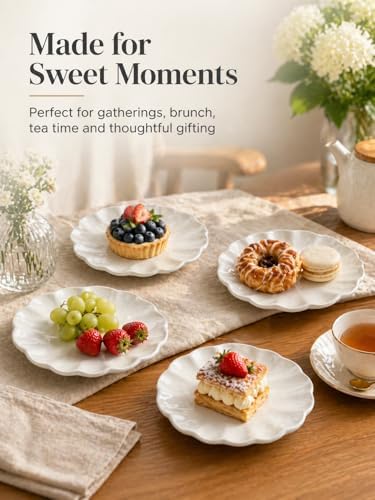 White Small Dessert Plates Set of 4,Ceramic Dinner Plates 6 Inch for Appetizer, Fruits, Cake, Salad,Microwave Safe,Christmas Gift - Image 2