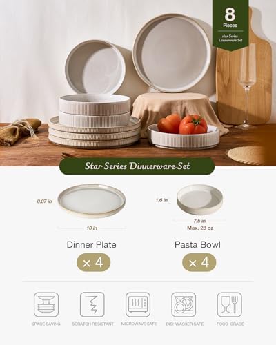 Famiware Star 8-Piece Plates and Bowls, Stoneware Dinnerware Dish Set for 4 - Image 2