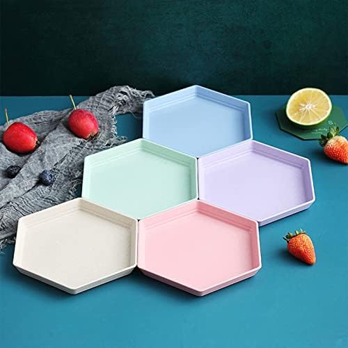 Incauca 5 Pack 6 Inch Lightweight Mini Wheat Straw Plates, Reusable Hexagon Dessert Plates, Small Saucers Plates, Plastic Side Dish Plates for Serving Snack Appetizer Salad Fruit, Beige - Image 5