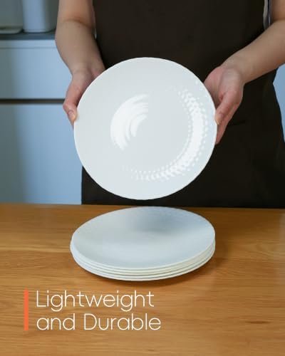 LaGlint 8.5 Inch Flat Salad Plate Set of 6, White Geometric Opal Glass - Image 2