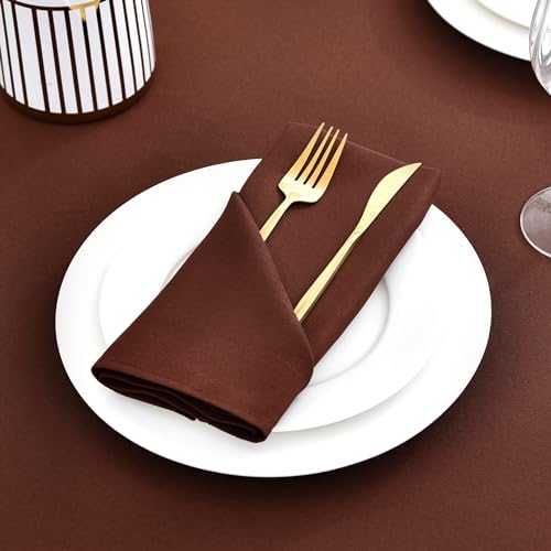 Wolkemer Set of 4 Chocolate Cloth Napkins 17 x 17 Inches Solid Washable Polyester Dinner Napkins with Hemmed Edges for Dinners Parties Weddings Banquets Events Table Decoration - Image 3