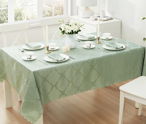 Newbridge Holiday Ribbons Bows Sage Green 60 x 84 Rectangle Tablecloth | Thanksgiving Christmas Jacquard Damask Table Cover, Water Stain Wrinkle Resistant, Winter Formal Dinner Party Dining Décor - Image 5