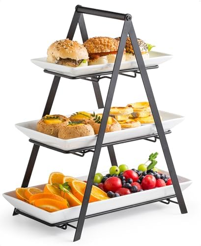 YHOSSEUN 3 Tier Serving Tray Tiered Tray Stand, 10+12+14 Inch, Black by YHOSSEUN