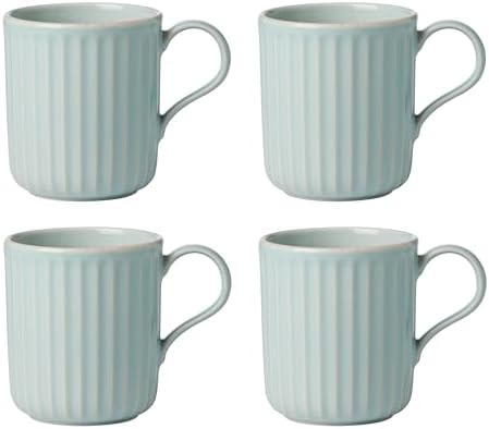 Lenox French Perle Scallop Ice Blue Mug Set, 4-Piece, Stoneware, Microwave and Dishwasher Safe by Lenox