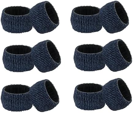 COTTON CRAFT Glitz Handmade Beaded Napkin Rings - Set of 12 - Navy by COTTONCRAFT