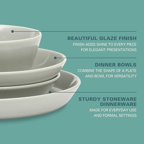 Gibson Home Summer Shades 16 Piece Plates and Bowls Dishes Service for 4 Porcelain Dinnerware Set - Grey - Image 3