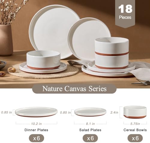 LIANYU Stoneware Dinnerware Set Service for 6, 18 PCS Plates and Bowls Set - Image 2