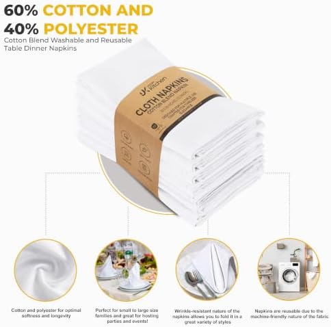 Utopia Kitchen Cotton Blend White Cloth Napkins [12 Pack, 20x20 Inch] - Image 4