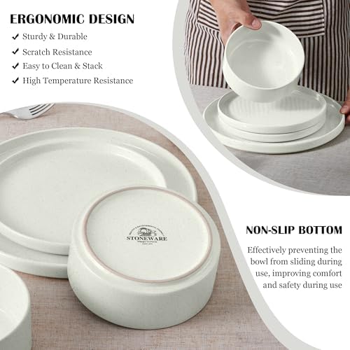 E-far 6-Piece Stoneware Dinnerware Sets, Plates and Bowls Set for 2, White - Image 5