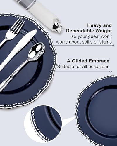 Hioasis 175 Pcs Blue Silver Plastic Plates Wedding & Party - Image 4