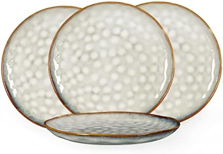Henten Home Ceramic Dinner Plate Set, 11 Inch Porcelain Pizza, Pasta, Salad Plates, Irregular Shape Steak Plates Set of 4, Stoneware Serving Dishes for Kitchen (White) by HentenHome