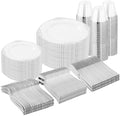 Nervure 600Pcs Silver Plastic Plates, Plastic Dinnerware Set for 100 Guests by Nervure