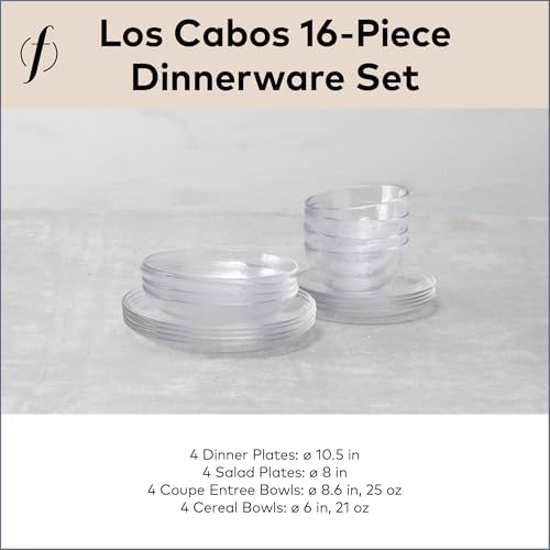 FORTESSA Los Cabos Tableware, 16-Piece Glass Dinnerware Set with 4 Dinner Plates, 4 Salad Plates, 4 Coupe Bowls and 4 Cereal Bowls, Dishwasher-Safe Glass Plate Set, Clear - Image 5