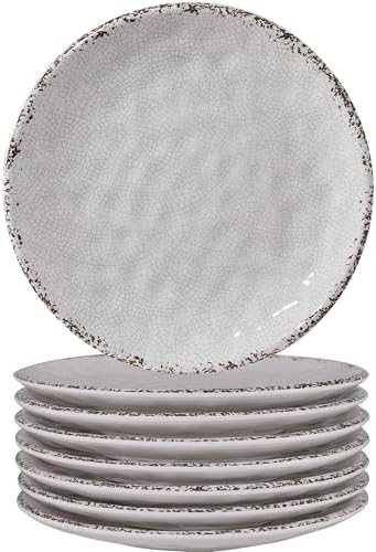 Farmhouse Melamine 6 Inch Appetizer plate, Small Serving Dinnerware/Snack/Party/Kitchen/Dinner/Dessert Plates, Set of 8, White by ZAROCRUS