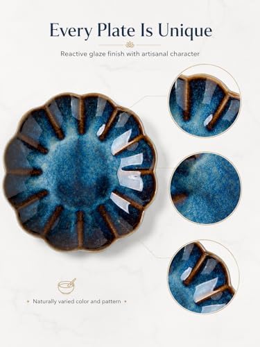 Small Dessert Plates Set of 4,Ceramic Dinner Plates 6 Inch for Appetizer, Fruits, Cake,Microwave Safe,Christmas Gift,Flambe Blue - Image 3