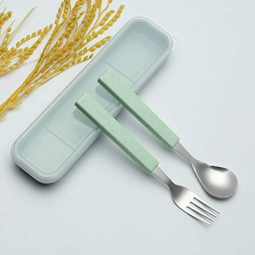 VANRA 2-Piece Children Flatware Set 18/10 Stainless Steel Child Tableware Set Silver Cutlery Set Silverware Dinner Utensils Spoon Fork Set with Travel Case for Kids (Chrome Finished) (Green) - Image 2