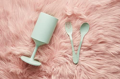 Knork Eco Party Bundle, Appetizer Plate, Party Cup, Party Utensils, 5 Piece Set, Mint - Image 3