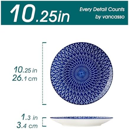 vancasso 10.25" Blue Dinner Plates Set of 6, Porcelain Vintage - Image 2