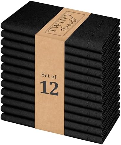 TWINY threads Pack of 12 100% Cotton Cloth Napkins, 18" x 18" - (Black) by TWINYThreads