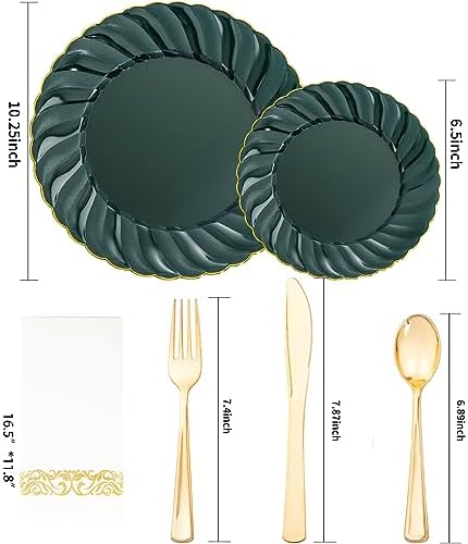 YOUBET 150PCS Emerald Green Plastic Plates for Party Wedding - Image 2