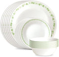 Corelle Vitrelle 18 Piece Glass Dinnerware Sets Service for 6, Triple Layer Chip & Crack Resistant Glass Plate and Bowl Sets, Spring Blossom Green by Corelle