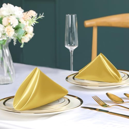 Gold Satin Napkins & Napkin Rings Set, 100 Pack, 12x12 Inch - Image 4