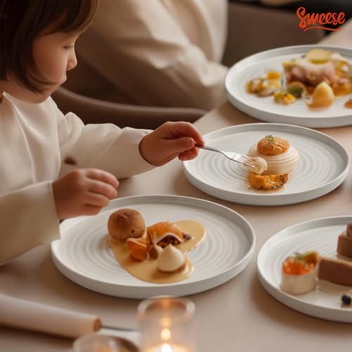 Sweese Porcelain Flat Dessert Plates Set of 6-7.8 in Salad White Plates - Image 5
