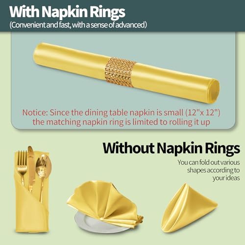 Gold Satin Napkins & Napkin Rings Set, 100 Pack, 12x12 Inch - Image 2