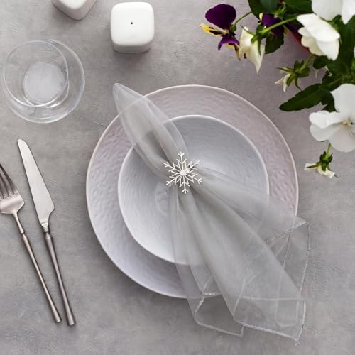 Tigeen 12 Pcs Organza Dinner Napkins 20x20 Sheer Sparkly,Silver Gray - Image 2