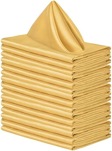 ANECO 16 Pack Square Satin Napkin Bright Silk Table Napkin Soft Smooth Fabric Table Napkin for Wedding Banquet Party Decoration, Gold, 20 x 20 Inch by Aneco