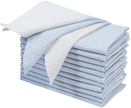 Light Blue Cotton Cloth Napkins Set of 12, 18x18 Inch by Palisa